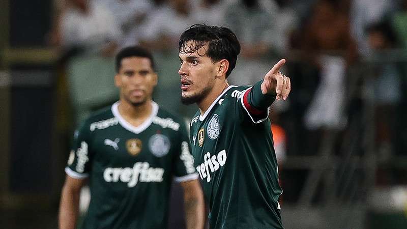 Gustavo Gómez comemora seu gol pelo Palmeiras contra o Ceará, durante partida válida pela primeira rodada do Brasileirão 2022, no Allianz Parque.