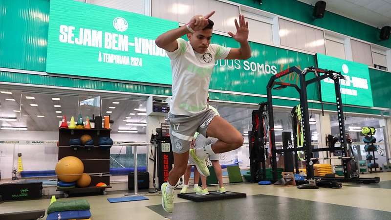 Bruno Rodrigues durante reapresentação do Palmeiras na Academia de Futebol.