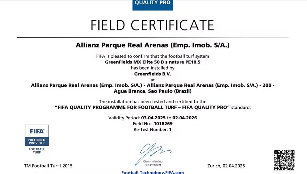 Fifa aprova gramado do Allianz Parque, do Palmeiras 