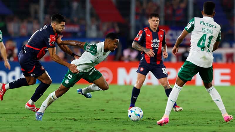 Allan e Estêvão em partida do Palmeiras contra o Cerro Porteño, pela Libertadores 2025